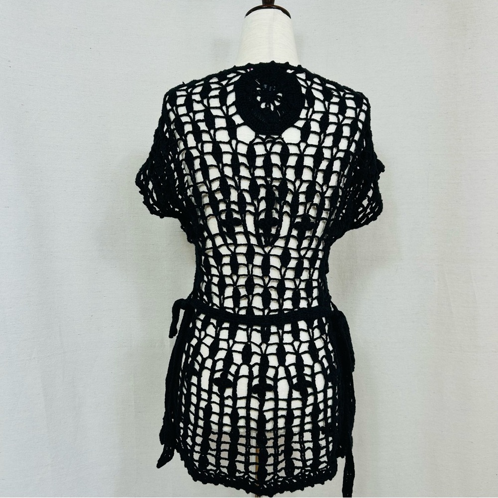 Say What? Vintage Black Crochet Cardigan Size M - Picture 4 of 5